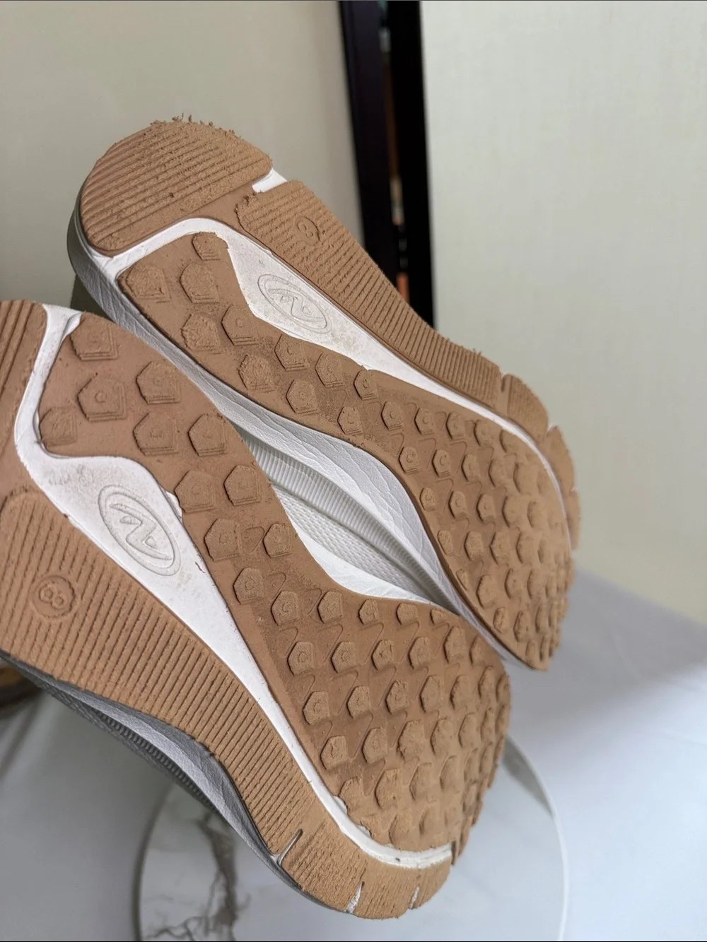 Athletics Off-White Knit Tie Up Slip-On Sneakers with Gold Accents